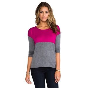 Splendid Heather Grey & Magenta Color Block Cashmere Blend Sweater EUC Size S